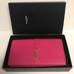 YSL Pink Monogram Large Flap Wallet